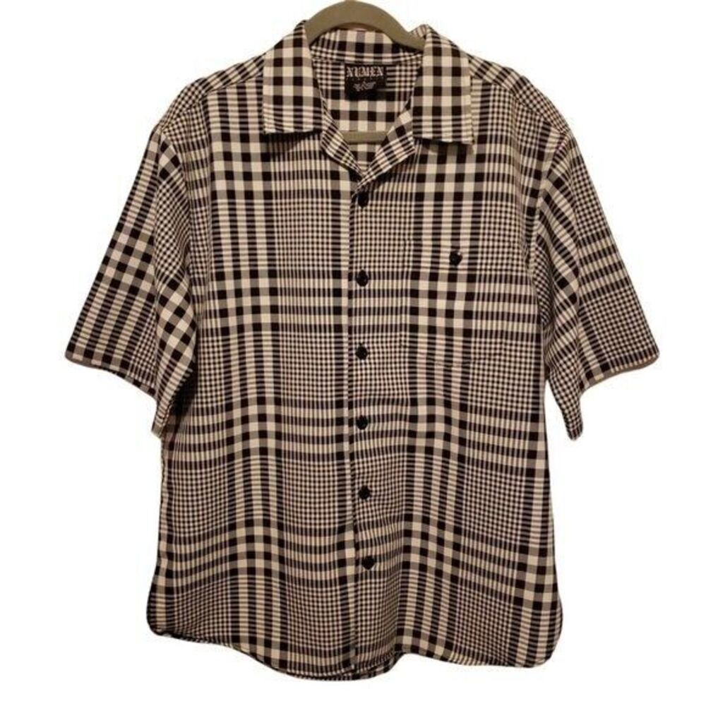 Numen Mens Sz L Blue White Plaid Short Sleeve Button Down Shirt